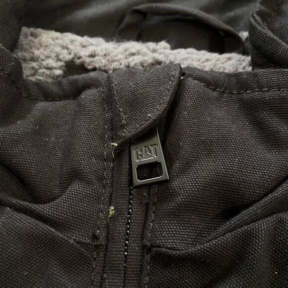 CAT Caterpillar Sherpa Lined Canvas Vest Adult Large L Black Outdoor Workwear - Picture 10 of 16